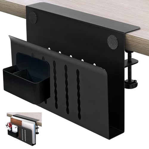 osseph Desk Side Storage, Desk Laptop Holder with Magnetic Pen Holder, No Drill Desk Side Organizer for Office and Home Fits Flat Edge 0.3" to 2.3"