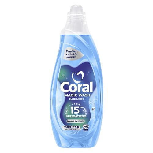 Coral Magic Wash Quick & Care Waschmittel Sports & Synthetics Flüssigwaschmittel für 15 Minuten Kurzwäsche mit PRO-S Technologie 54 WL