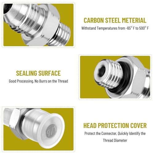 Image of 10 Pack Hydraulic Hose Adapter Fittings: 3 /8 inch JIC 37 Male x #4 SAE /ORB Male, Straight Tube Fitting Kits with Protection Cover - 6400-06-04