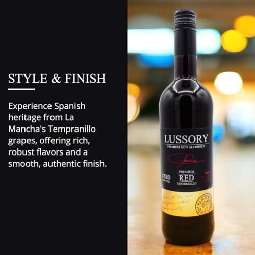 Image of Lussory Premium Tempranilllo Dealcoholized 0.0% Non Alcoholic Wine Red From Spain, Low Calories, Vegan (750ml, 2 Bottles)