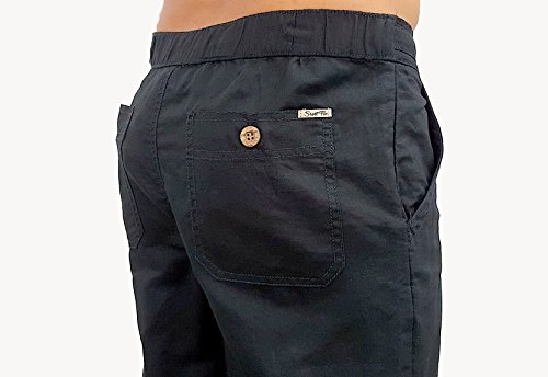 short fin Men's Drawstring Linen Pants (Black34x30 L8022)4