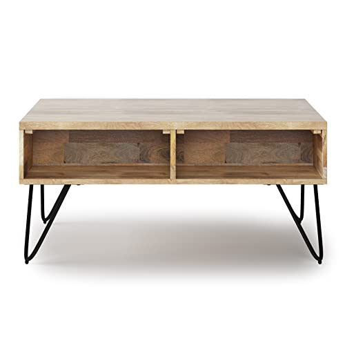Image of SIMPLIHOME Hunter 36 inch Wide Solid Mango Wood Coffee Table in Natural