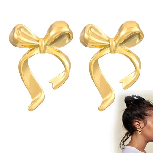 boucles d’oreilles femme élégantes – forme nœud papillon doré – acier inoxydable 14K – finition brillante – accessoire mode chic pour tenue de fête ou...