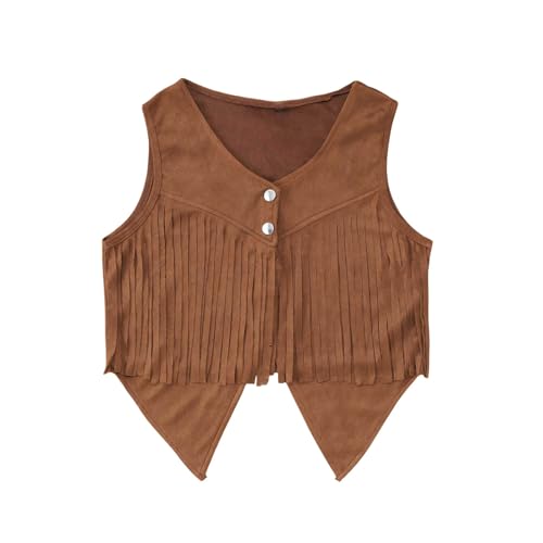 Girls Western Fringe Vest Boho Sleeveless Suede Jacket Hippie Cardigan Party Outfit Summer Festival Top for Kids