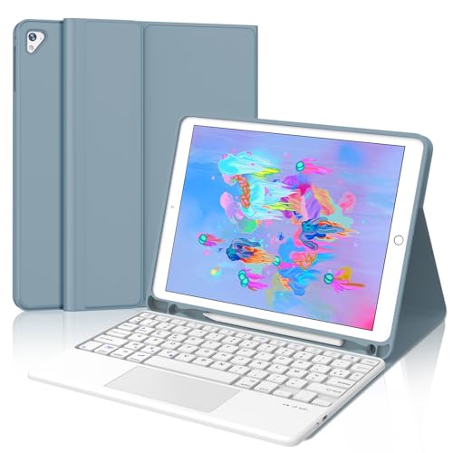 Clavier Bluetooth iPad 9.7 JADEMALL AZERTY Français avec Pavé Tactile - Bleu