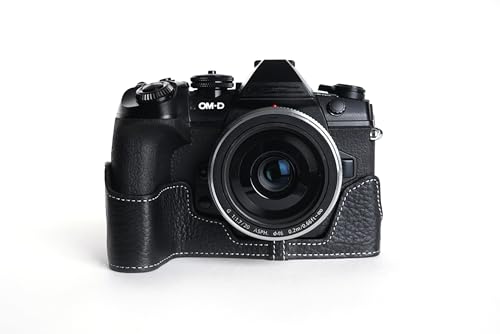 Demi-housse Olympus E-M1 Mark II en cuir véritable fait main noir