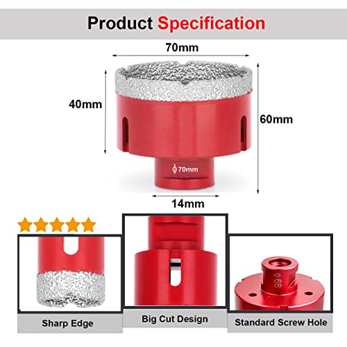 SagaSave 70mm M14 Diamond Coating Drill Bits Hole Saw,Long Life Hole Cutter Opener for Glass Ceramic Tile Marble Ceramics Bottles Etc 1PCS - Image 2