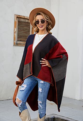 Image of LittleMax Women's Shawl Wraps, Fall Clothes Open Front Boho Cardigan Plaid Knitted Sweater