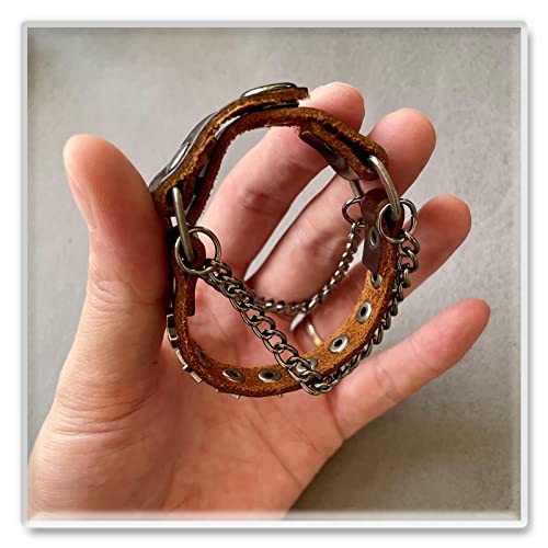 Xusamss Hip Hop Rivet Chain Leather Bracelet Alloy Star Cuff Bracelet,7.5inches4