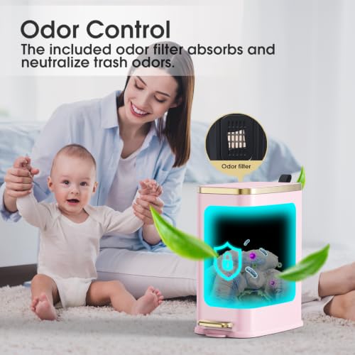 Image of CEROELDA Small Bathroom Trash Can with Lid-5L /1.3 Gal-Soft Close Lid-Pink
