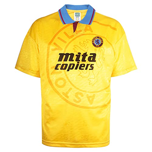 Score Draw Aston Villa 1990 Third Retro Football Shirt Yellow Large Polyester