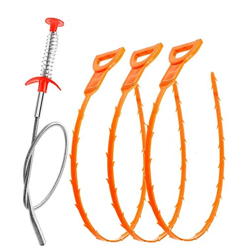 Drain Clog Remover, 4 Pack Drain Clog Remover Cleaning Tool Pipe Dredging Tools Household Hair Cleaner for Kitchen Sink, Bathroom Tub, Toilet