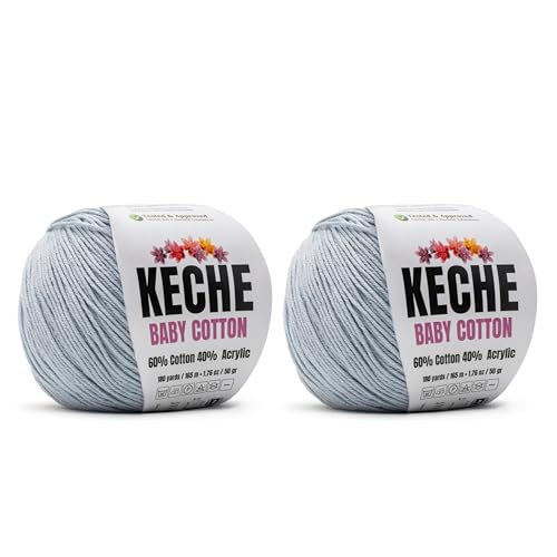 Image of Keche Baby Cotton, 60% Cotton 40% Acrylic Yarn, Soft Cotton Yarn for Crochet and Knitting, Amigurumi Yarn 4 Skeins /Balls [1.76 Oz (50g) / 180 Yrds (165m)] x 2 Light Blue Gray