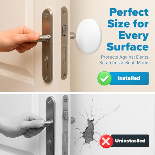 Image of STRONGEST HOME Door Stoppers (Large) 3.15 inch - Door Stop for Wall with Strong Back Adhesive - Quiet and Shock Absorbent Silicone Wall Protectors from Door Knobs - Protects Every Surface (White | 5 PCS)