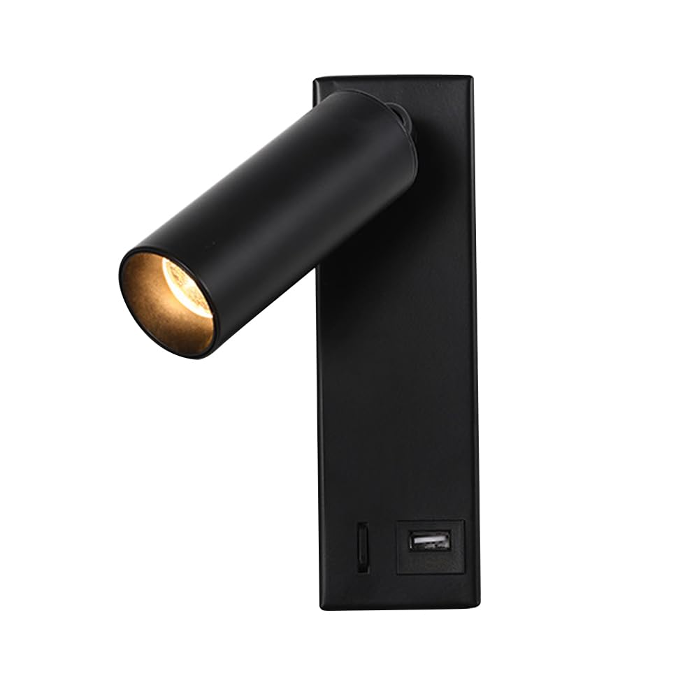 Mjsdjof Bedroom Reading Wall Lamp, Headboard Wall Mounted Spotlight with USB Port and Switch, 3W LED Adjustable Wall Sconces for Hotel Bedside Living Room - 3000K Warm White Light