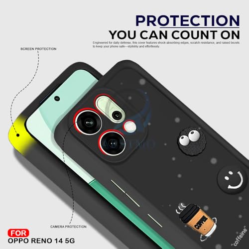 Image of AESTMO Back Case Cover for Oppo Reno 14 5G Cover | Cute Fun Cartoon 3D Ball | Coffee Silicone Case | Full Body Protection | Camera Protection Back Oppo Reno 14 5G (Black)