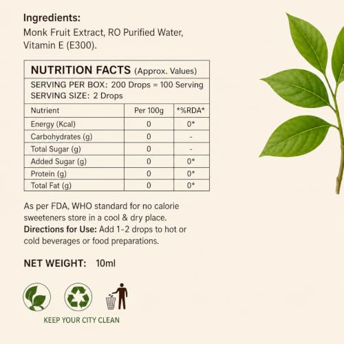 Image of True Sweet Co. Monk Fruit Sweetener Drops for Diabetics and Keto | 100 Servings | 200 Drops | No Erythritol | Sugar Replacer | Zero Sugar Liquid Sweetener | 10ml