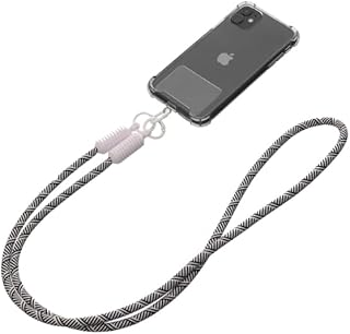 حبل قصير من النايلون الناعم قابل للتعديل والفصل للهاتف الخلوي مع مشبك معدني امن مثالي للمغامرات الخارجية بدون استخدام اليدين 60 سم من جي باور - ابيض واسود