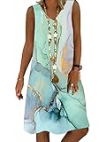 shownicer Damen Kleider Sommer Freizeit Boho V-Ausschnitt Midi Kleid Ärmellos Lose Knielang Strandkleider A Linie Sommerkleid Elegant Strandkleid MiniKleid Damen A Hellgrün XL
