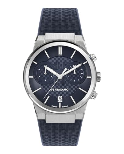 Ferragamo Ferragamo Sapphire Chrono Collection Luxury Mens Watch Timepieces with a Blue Strap and Dial Featuring a Stainless Steel Case