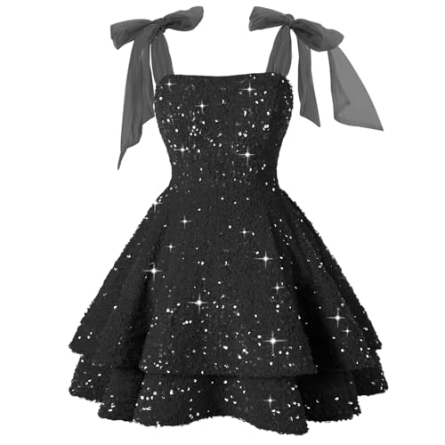 FUMY Sparkly Sequin Homecoming Dresses 2026 Tiered Bow Short Christmas