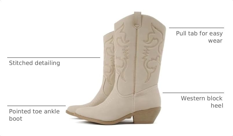 Image of Soda inchTELLER inch ~ Women's Western Cowboy Boots with Stitched Detailing, Pointed Toe, and Low Block Heel