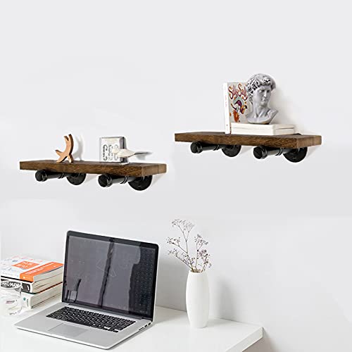 Home Tzh Wall Mounted Floating Shelves, Floating Shelves With Industrial Pipe Brackets Set Of 2 Rustic Wood Storage Shelf For Bedroom Living Room Bathroom Kitchen Office And More thumb #1