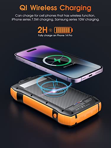 Solar Power Bank, Moskiz Portable Charger 33500Mah Qc3.0 18W Pd 20W Fast Charging, Portable Phone Charger With 10W Wireless 5 Outputs Ip67 Waterproof 6W Bright Flashlight For Iphone Samsung Etc. #TOP4