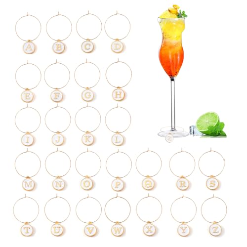 Wine Glass Charms,Wine Charms for Stem Glasses,Letter Rings Set of 26