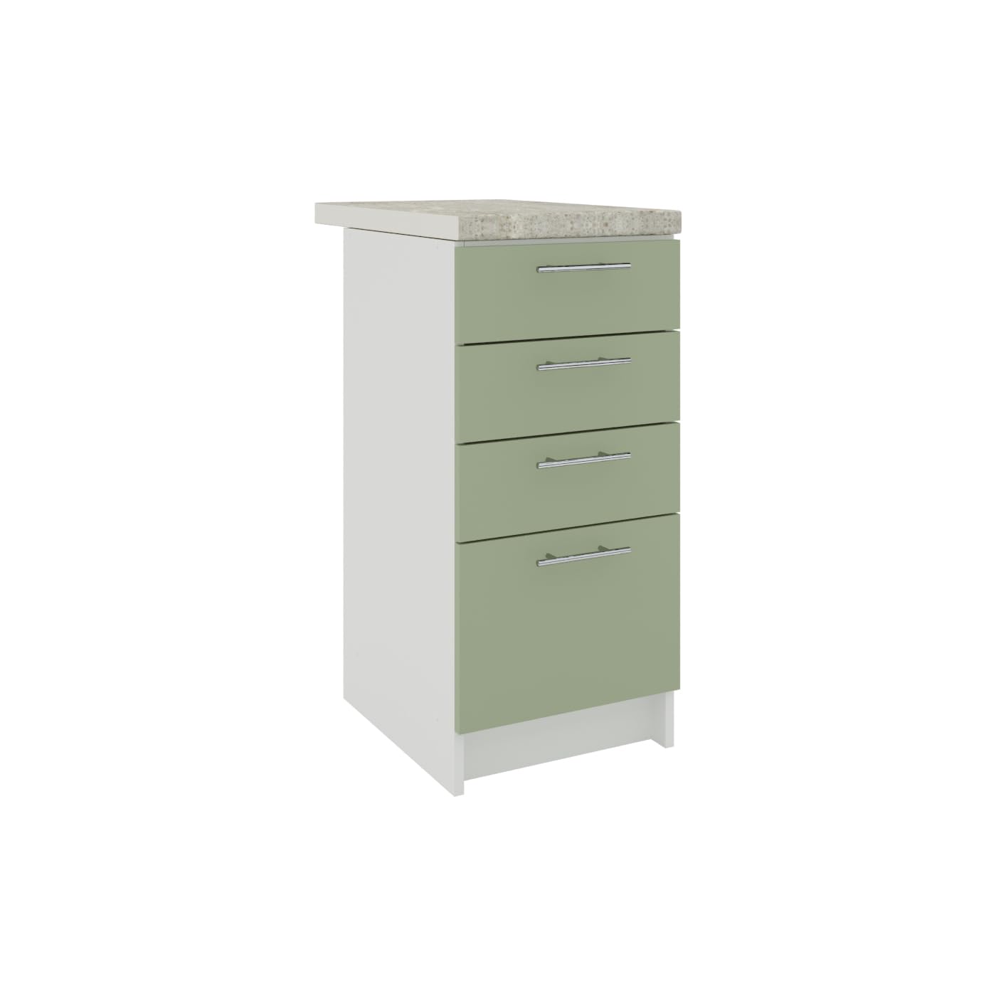 JD Greta Fixed Height 400mm Kitchen Drawer Base Cabinet Floor Unit with 38mm Worktop – Sage Green Matt