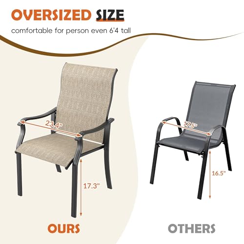 Image of UDPATIO Patio Dining Chairs Set of 6, High Back Wide Seat Outdoor Furniture Chairs with All Weather Breathable Textilene, for Garden Lawn, Brown