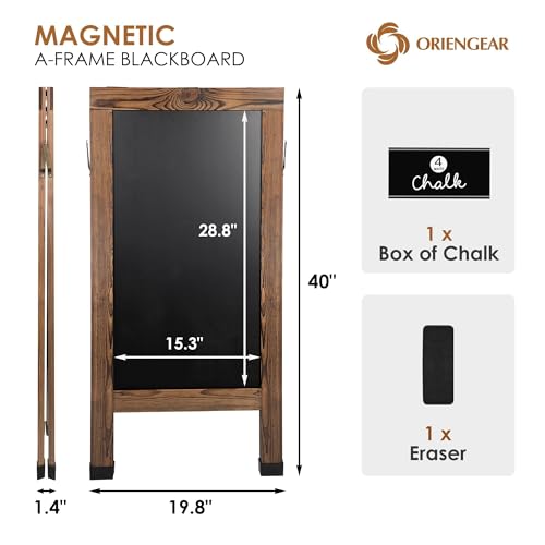 ORIENGEAR 40\" x 20\" Pine Wood A Frame Sign, Magnetic Chalk Board Sign Board, Double-Sided Chalkboard Easel, Sandwich Board Signs Outdoor, Chalkboard Menu Board for Restaurants, Cafés, Weddings