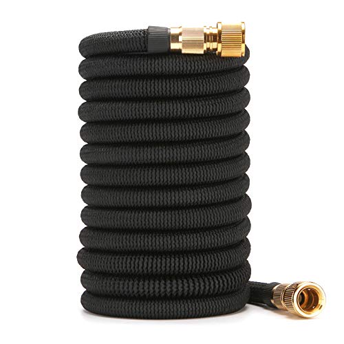 EverGD - Tubo flessibile da giardino espandibile a 3 strati, in lattice, leggero, con connettori in ottone massiccio da 3/4" e 1/2", colore: nero