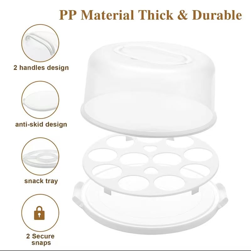 Cake Carrier with Lid and Handle - Multipurpose Cake Stand with Lid Cupcakes - Cake Holder & Lid, Plastic Cake Container, Round Cake Cover for Transport & Storage 12inch cake pie
