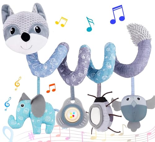 Image of FPVERA Baby Spiral Plush Hanging Toys - Babies Spiral Activity Toy Spiral Hanging Rattle Sensory and Musical Plush Toys Car Seat Mobile Toy for Kids Infant Newborn 0-12 Months (Gray Fox)