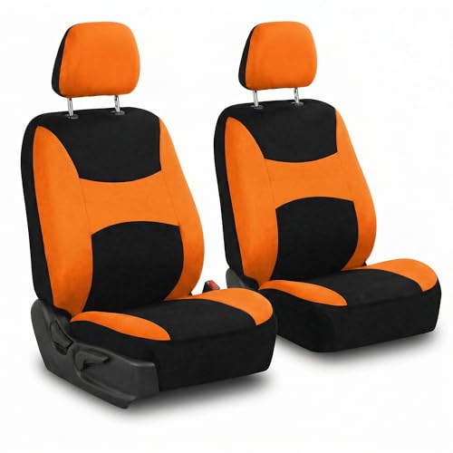Image of FH Group Front Set Cloth Car Seat Covers for Low Back Car Seats with Removable Headrest, Universal Fit, Airbag Compatible, Seat Cover for SUV, Sedan, Van, Orange