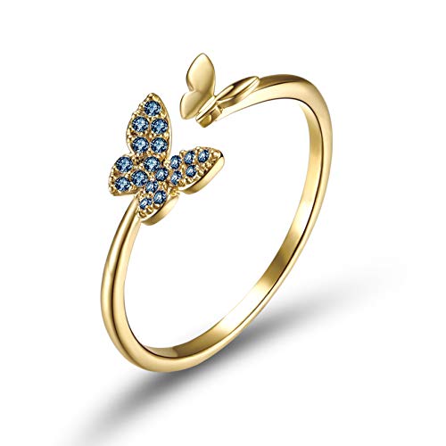 Senteria Bague Ouverte Papillon réglable plaquée Or 18 carats Bague zircone cubique pour Dames Filles Cover
