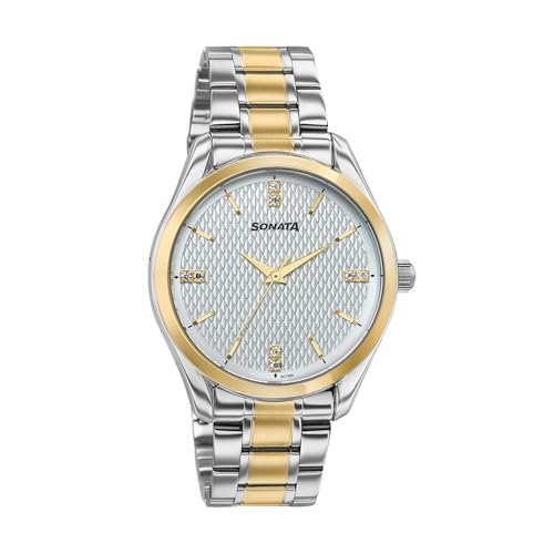 Image of Sonata Jashn with Quartz Analog White Dial IPS /IPG Strap Men's Wedding Watch - 77206BM01