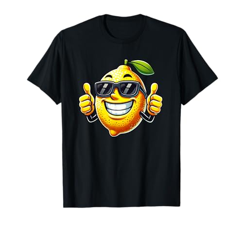 Fruta agria limón de dibujos animados con gafas de sol pulgares arriba Camiseta