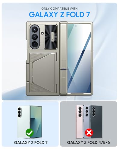 Image of for Samsung Galaxy Z Fold 7 Case with Card Holder RFID Blocking, Built in Slide Lens Cover & Hinge Protection & Kickstand & Screen Protector, Shockproof Wallet Case for Z Fold 7 (Titanium Gold)