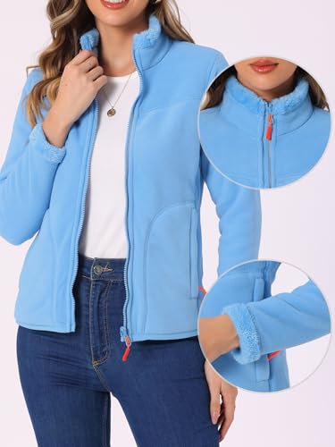Allegra K Full Zip Fleece Jacket for Women's Long Sleeve High Neck Jacket Winter Warm Coat2