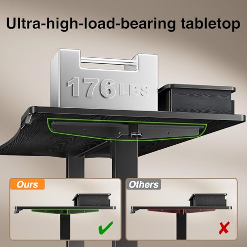 Image of Veken 47.2 inchx27.6 inch Standing Desk with Storage Drawers, Adjustable Height Computer Table with Monitor Shelf, Home Office Desk for Study, Gaming, Workstation, Black