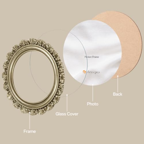Image of eletecpro 5x5 Round Picture Frame with Glass Cover, Vintage Gold | Retro Ornate Gold Photo Frame for Tabletop or Wall Mount Decor