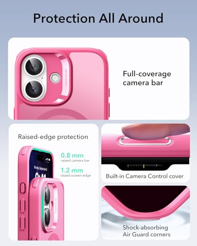 Image of ESR for iPhone 17 Case, Camera Control Cover, Compatible with MagSafe, Shockproof Military-Grade Protection, Magnetic Phone Case for iPhone 17, Classic Hybrid Case, Frosted Pink