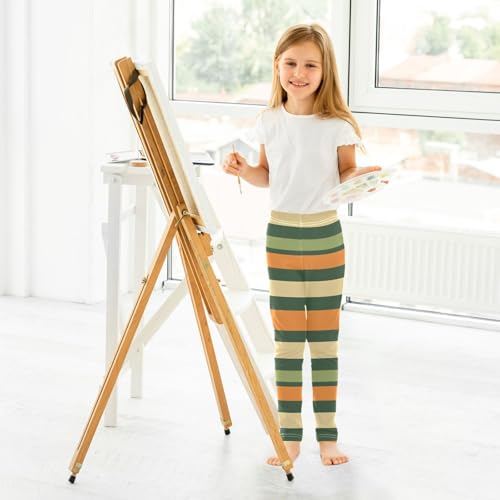 ALAZA Girls' Leggings Children's Yoga Pants Skinny Printed Dance Stripe Green Orange Comfortable 4T4