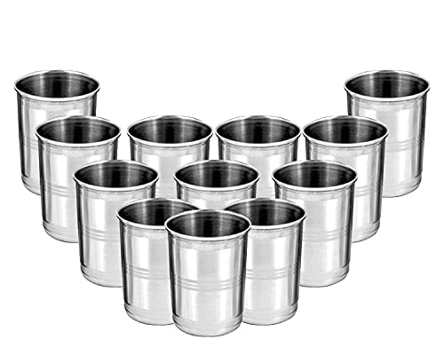Image of BLeaf Stainless Steel-Tumbler Set, Premium Mirror Finish Glass Pack of 12 (1320ml)