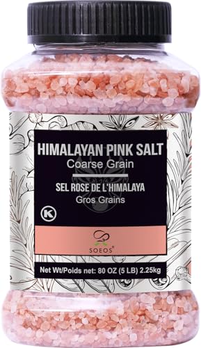 Soeos Himalayan Pink Salt, Coarse Grain, 80oz (5 Pound), Pink Salt, Kosher Salt, Pink Himalayan Sea...