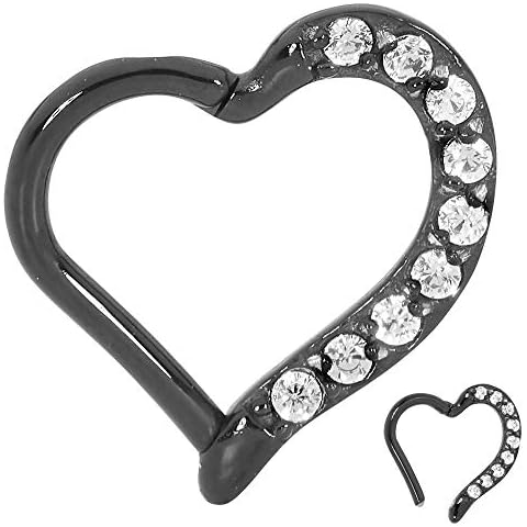 365 Sleepers Surgical Steel 16G 8mm 10mm Love Heart Gem Hinged Hoop Segment Nose Ring Helix Tragus Septum Earring Body Piercing Jewelry (8mm) Cover