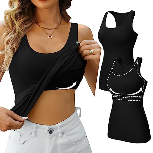 Image of V FOR CITY Womens Unpadded Shelf Bra Tank Tops Racerback Workout Camis Yoga Shirt Cotton Undershirt 2 Pack