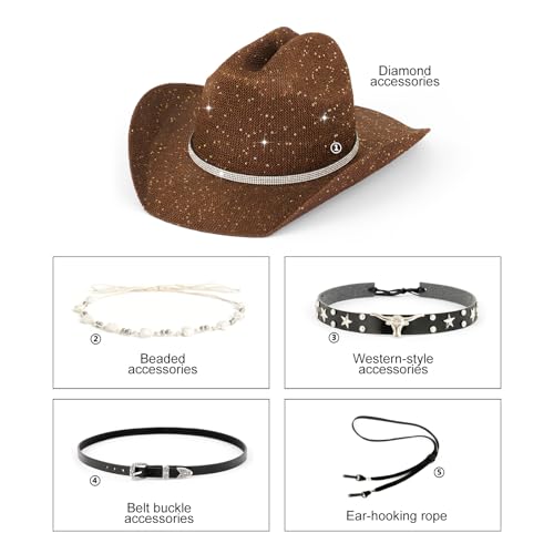 Image of Sequin Cowboy Hat for Men & Women - Sparkly Cowgirl Hat with Thread Detail, Stylish Cowboy Hat for Parties